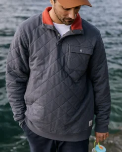 Bark Recycled Quilted Button Up Sweatshirt - Charcoal