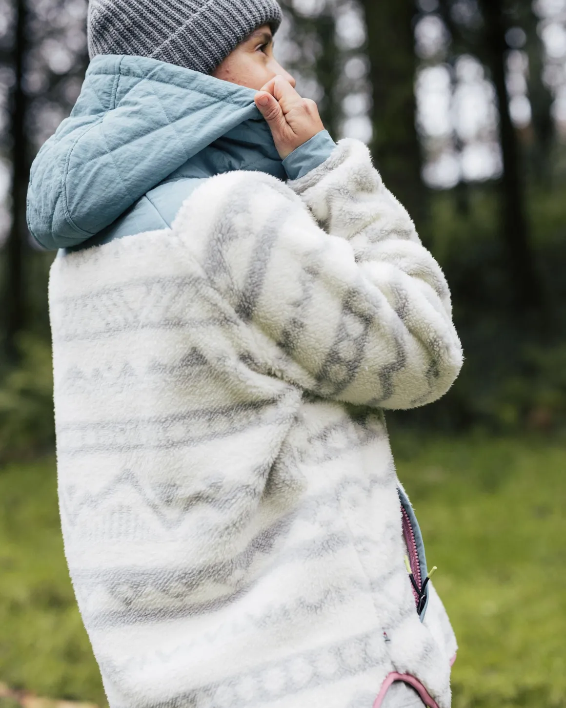 Beaumont Recycled Sherpa Hooded Fleece - Mountain Geo Vintage White