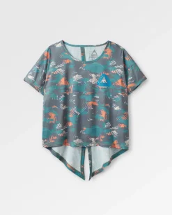 Chakra Tie Back Active Recycled T-Shirt - Palm Camo Deep Sea