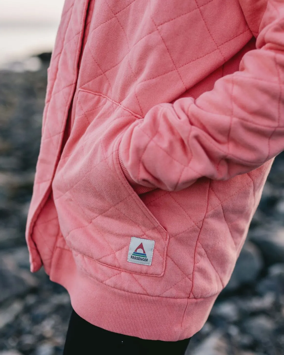 Clementine Recycled Quilted Button Up Hoodie - Shell Pink