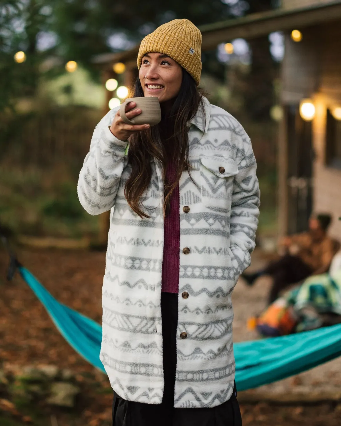 Cloudy 2.0 Recycled Sherpa Fleece Shirt - Mountain Geo Vintage White