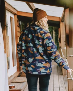 Clover Recycled Cotton-Lined Sherpa Fleece - Deep Blue Camo Pattern