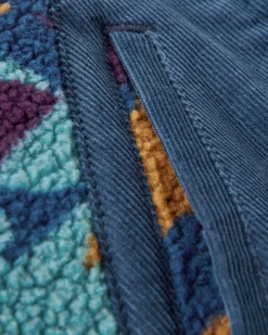 Clover Recycled Cotton-Lined Sherpa Fleece - Deep Blue Camo Pattern