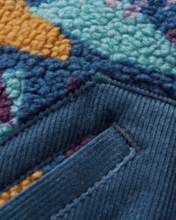 Clover Recycled Cotton-Lined Sherpa Fleece - Deep Blue Camo Pattern