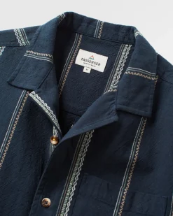 Cove Organic Cotton Short Sleeve Shirt - Deep Navy Jacquard Stripe