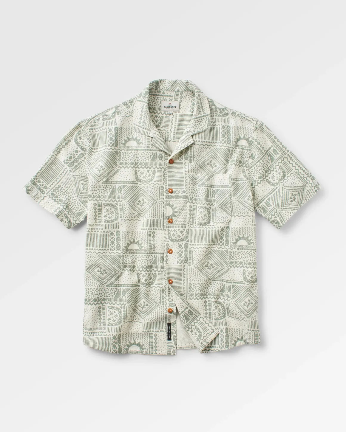 Cove Organic Cotton Short Sleeve Shirt - Vintage Patchwork Pistachio