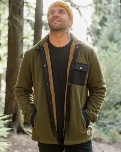 Firelight Sherpa Lined Shirt Jacket - Khaki Green