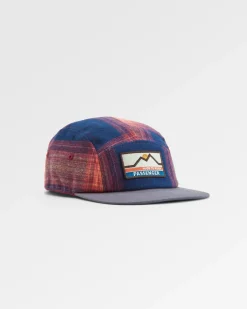 Fixie Recycled Flannel 5 Panel Hat - Rich Navy/ Red Ochre Check