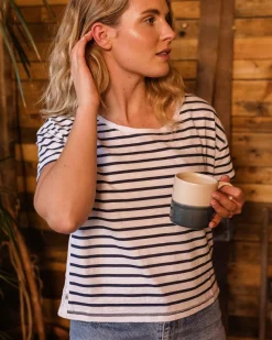 Magnolia Recycled Cotton Crochet Trim T-Shirt - Navy Stripe