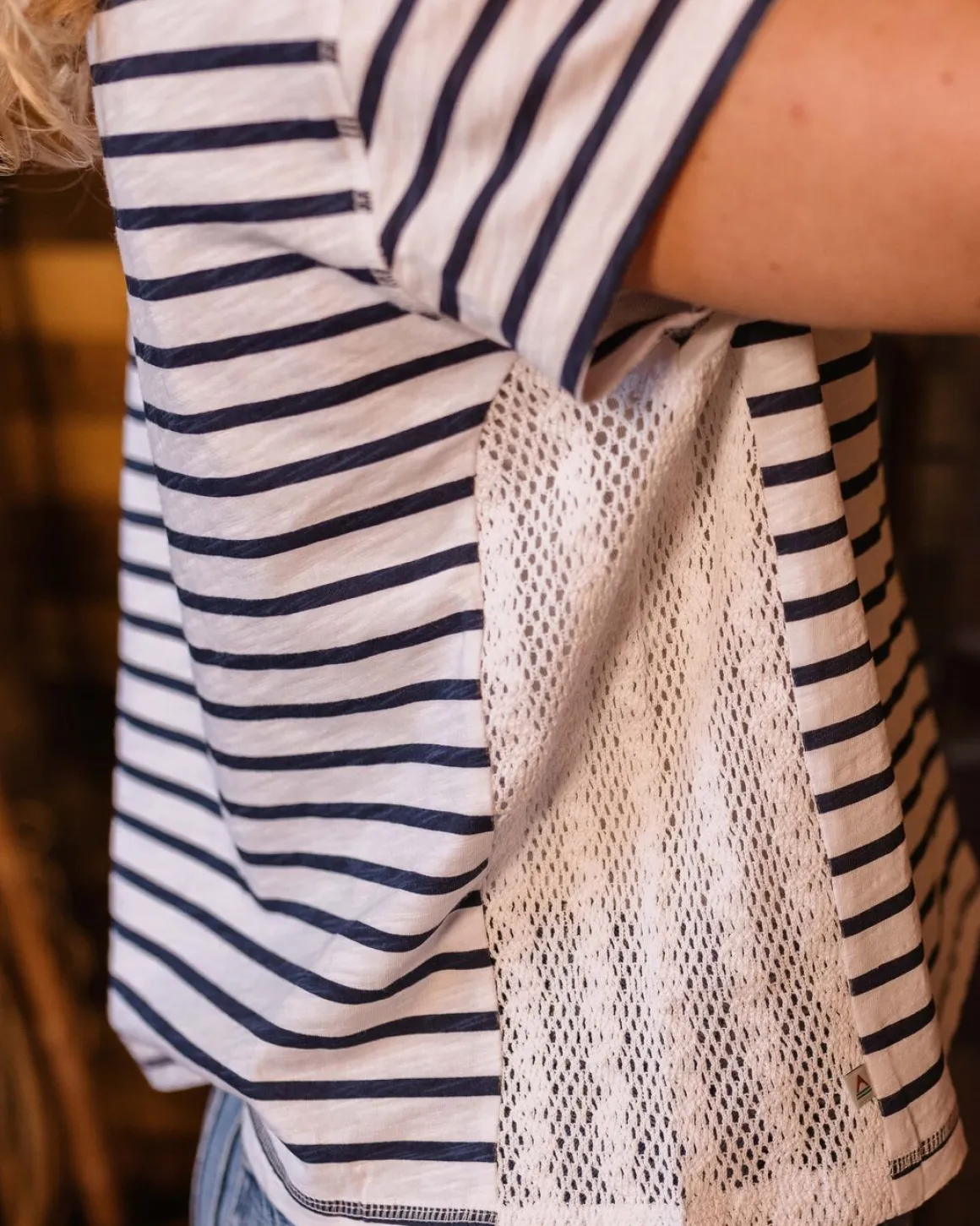 Magnolia Recycled Cotton Crochet Trim T-Shirt - Navy Stripe