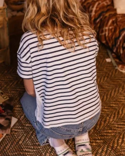 Magnolia Recycled Cotton Crochet Trim T-Shirt - Navy Stripe