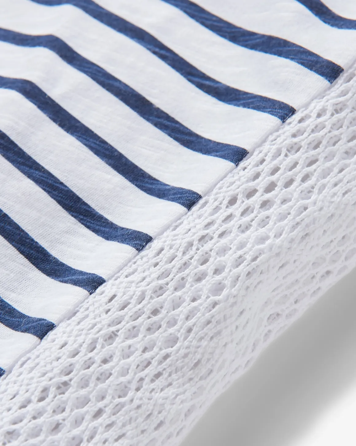 Magnolia Recycled Cotton Crochet Trim T-Shirt - Navy Stripe