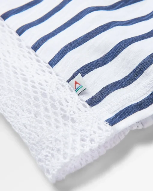 Magnolia Recycled Cotton Crochet Trim T-Shirt - Navy Stripe