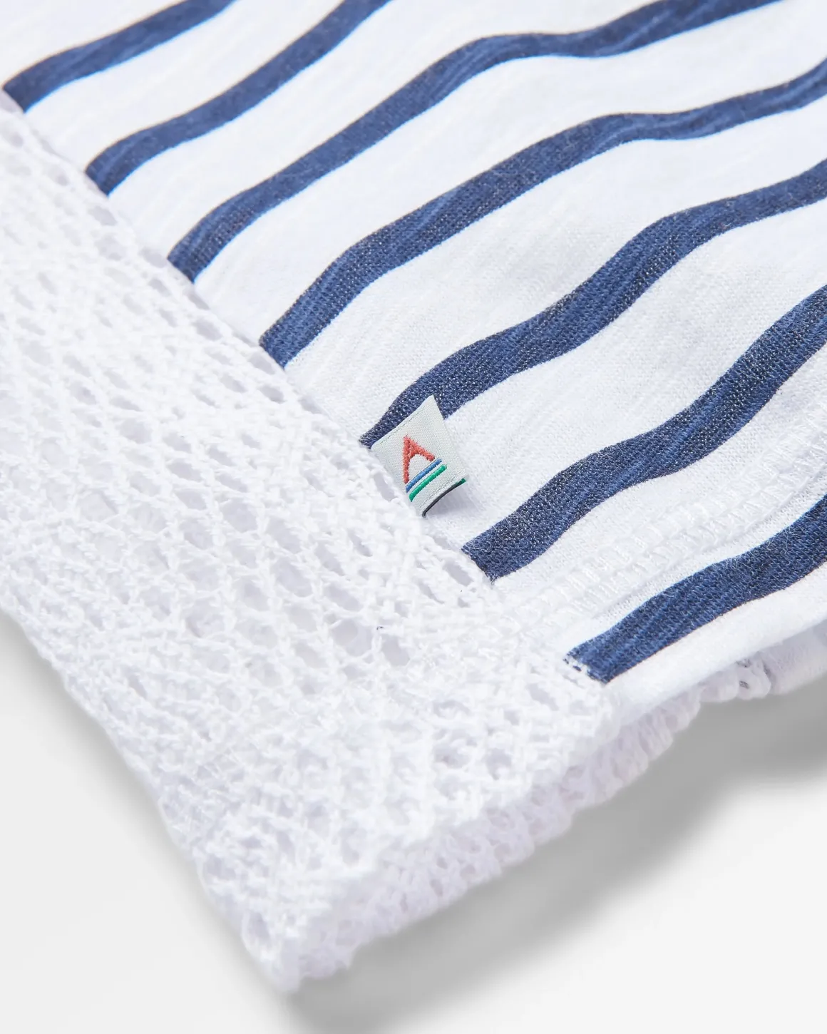 Magnolia Recycled Cotton Crochet Trim T-Shirt - Navy Stripe