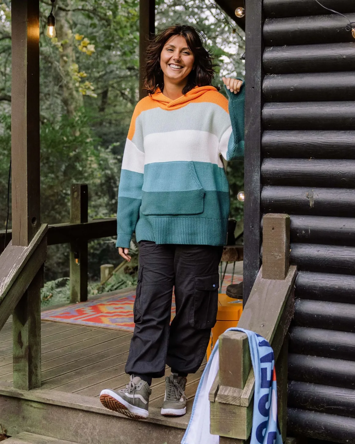 Moments Oversized Organic Cotton Knitted Hoodie - Multi Stripe