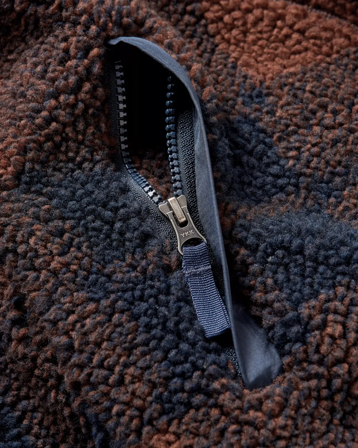 Offroad Recycled Sherpa Half Zip Fleece - Chestnut/Deep Navy Check