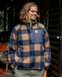 Offroad Recycled Sherpa Half Zip Fleece - Toffee/Rich Navy Buffalo