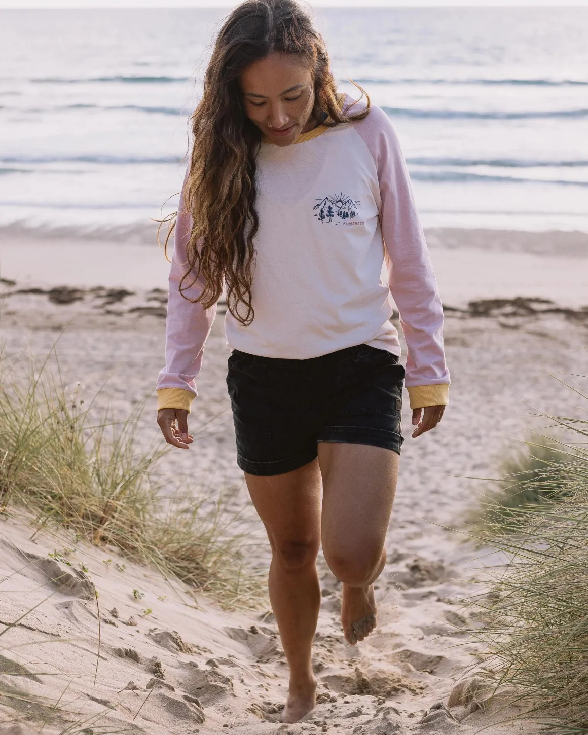 Riser Recycled Cotton Long Sleeve T-Shirt - Birch