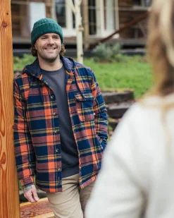 Sherwood Check Hooded Shirt Jacket - Rich Navy/Burnt Orange