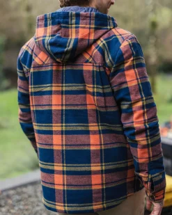 Sherwood Check Hooded Shirt Jacket - Rich Navy/Burnt Orange