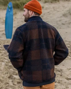 Trekker Recycled Deep-Pile Sherpa Fleece - Chestnut/Deep Navy Check