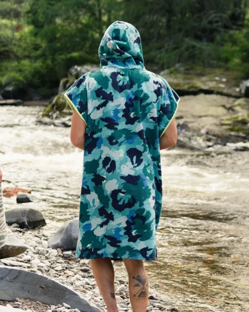 Tulum Recycled Towel Poncho - Alpine Camo Khaki Green