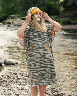 Tulum Recycled Towel Poncho - Strata Khaki Green