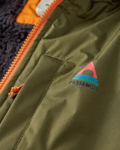 Waves Recycled Sherpa Lined Changing Robe - Black/Khaki Green