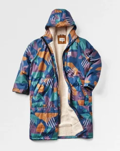 Waves Recycled Sherpa-Lined Changing Robe - Deep Blue Camo Pattern