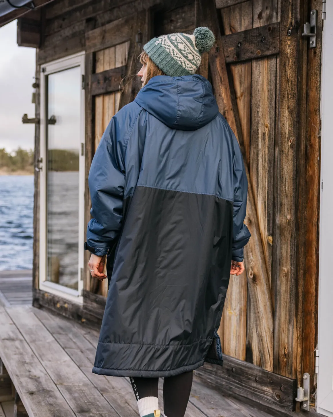 Waves Recycled Sherpa-Lined Changing Robe - Dark Denim/ Deep Navy