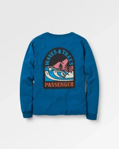 Waves u0026 Trees Recycled Cotton Long Sleeve T-Shirt - Tidal Blue