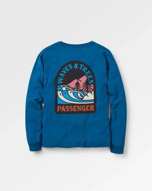 Waves u0026 Trees Recycled Cotton Long Sleeve T-Shirt - Tidal Blue