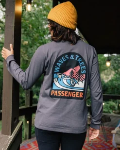 Waves u0026 Trees Recycled Long Sleeve T-Shirt - Charcoal