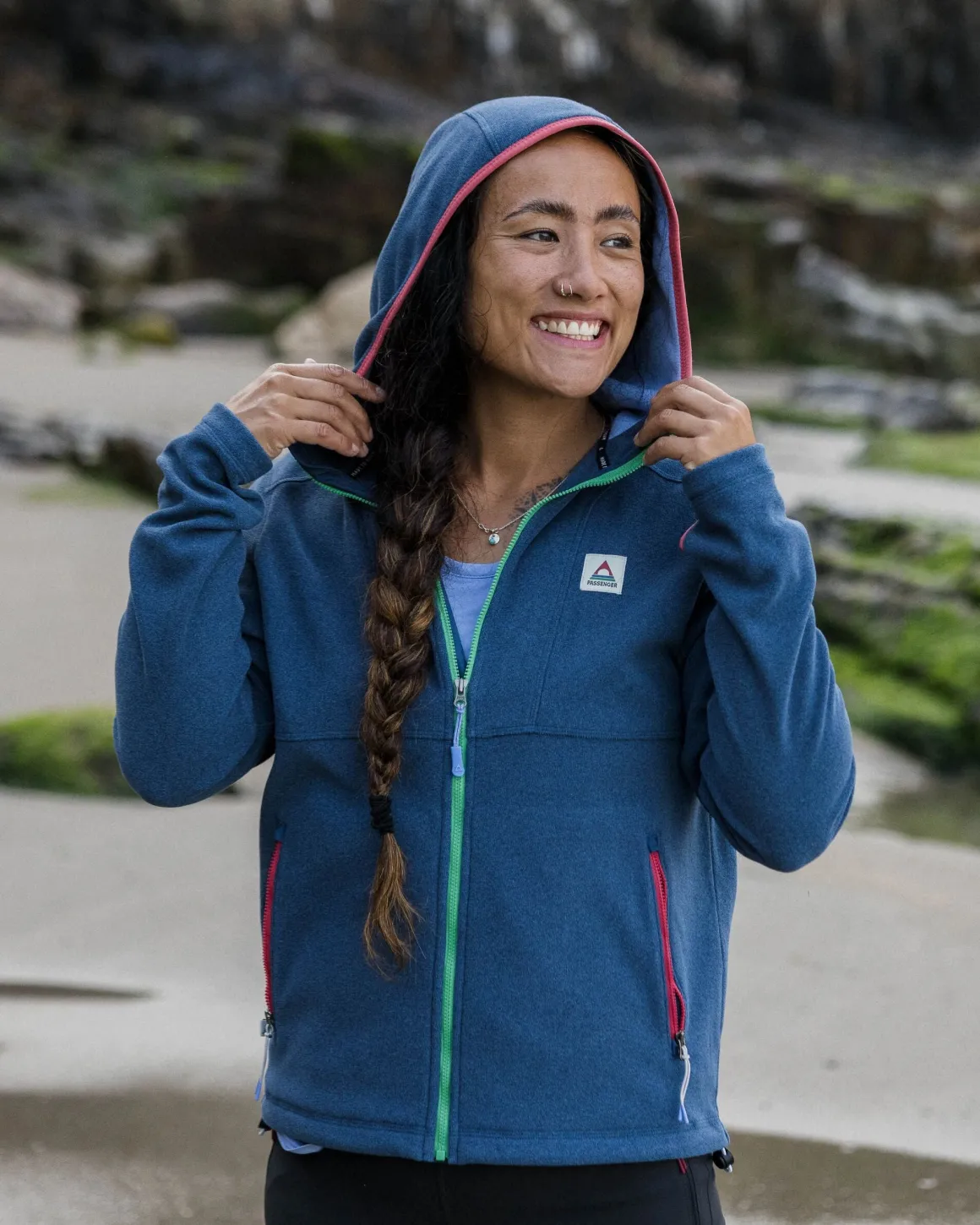 Women's Crest Recycled Polartec Fleece Hoodie - Dark Denim Marl