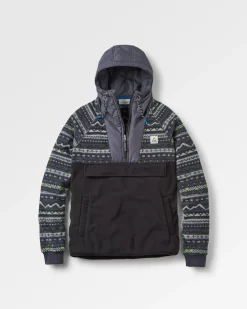 Woodland Hooded 1/2 Zip Recycled Polar Fleece - Mountain Geo Charcoal