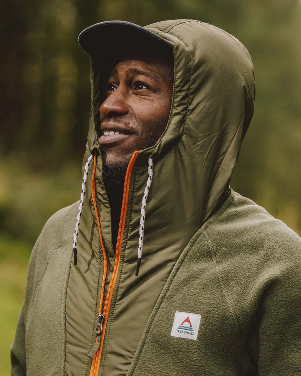 Woodland Hooded Half Zip Recycled Polar Fleece - True Black/ Khaki Green