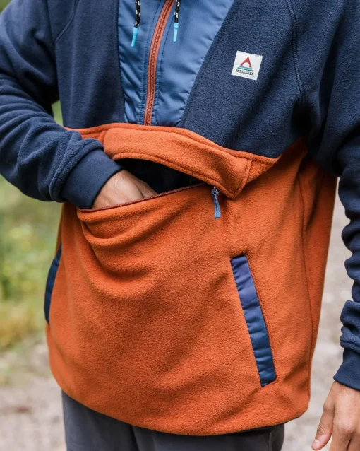 Woodland Hooded Half-Zip Polar Fleece - Deep Navy/Baked Clay